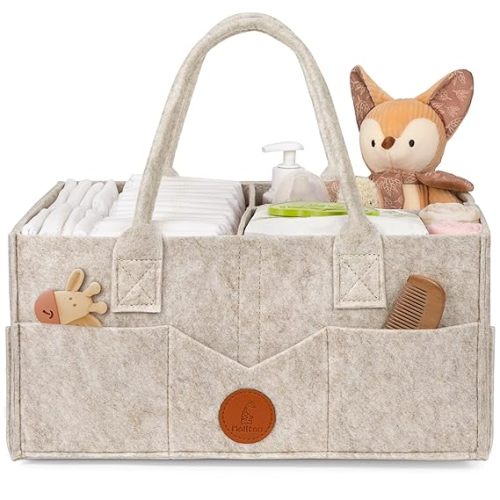 Maliton Baby Diaper Caddy Organizer for Changing Table, Nursery Storage Bin Basket with Handle, Felt Diaper Organizer Suitable for Indoor Outdoor (Khaki)