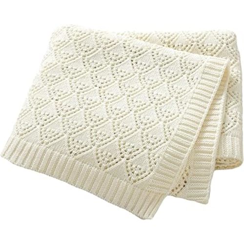 Neiwech Cotton Cellular Baby Blanket Knitted Swaddle Crib Nursery Receiving Blankets for Newborn Boy Girl 40 x 30 Inch Beige