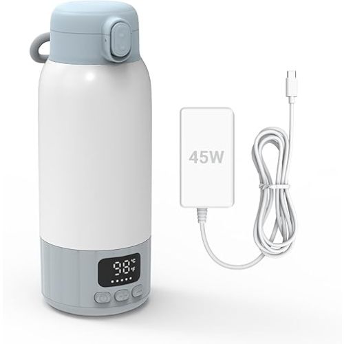Portable Bottle Warmer for Travel, 17oz Large Capacity Milk Warmer with 45W Quick Charge and 100W Fast Heating, Ideal Baby Bottle Warmer Whith Long Battery Life, Precise Temp Control