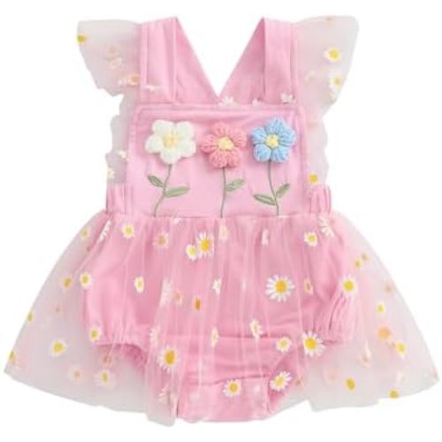 Newborn 3 6 9 12 18Months Baby Girl Romper Floral Daisy Tulle Lace Onesie Backless Bodysuit Infant Girl Summer Clothes