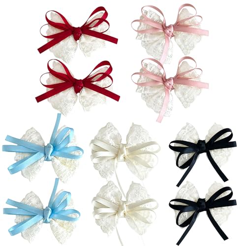 10 Pcs Baby Girl Hair Clips, Beautiful Lovely Bowknot Theme Hairpin,Girly Tender Red Pink Clothes Art Lace Floral Flower Bow Knot Ribbon Infants Toddlers Hair Accessories Barrettes -Lace