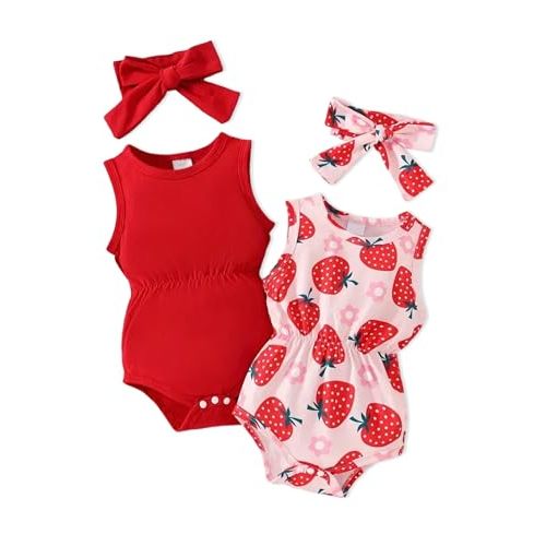 Baby Girl Clothes Newborn Bodysuit Infant Romper Summer Outfits Cute Sleeveless 2-pack 4Pcs Set