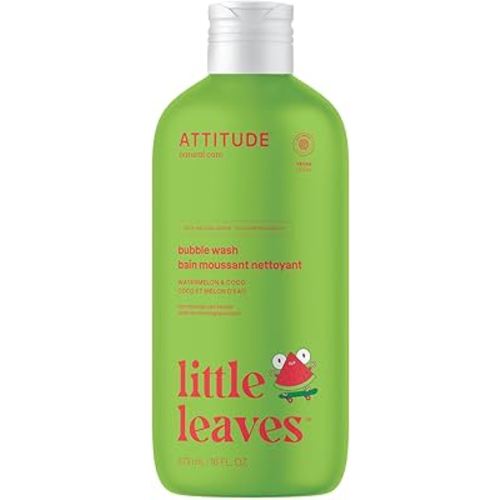 ATTITUDE Bubble Wash for Kids, EWG Verified Bubble Bath, Hair Shampoo and Body Soap, Dermatologically Tested, Plant- and Mineral-Based, Vegan, Watermelon & Coco, 16 Fl Oz