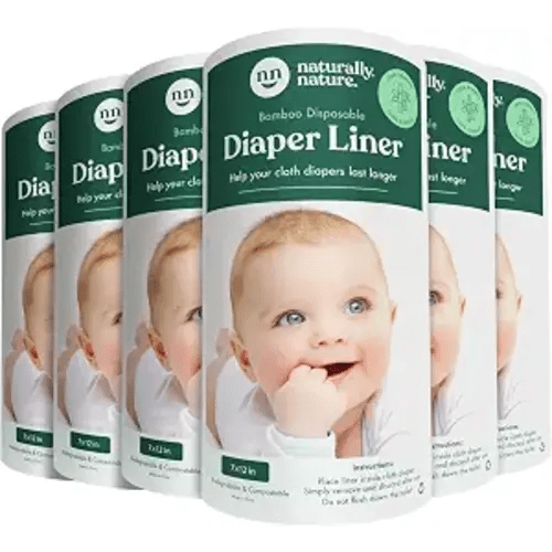 Naturally Nature Disposable Cloth Diaper Liners, Unscented, Fragrance-Free, Chlorine Free Diaper Inserts - 600 Count - (6 Rolls, 100 Sheets per Roll)