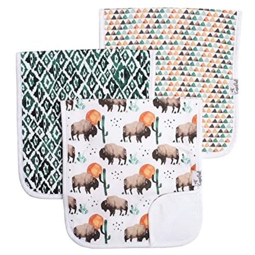 Copper Pearl Premium Baby Burp Cloths - 3-Pack Large Cotton Burp Cloths, Extra Soft Spit Up Rags with 3 Absorbent Layers, Perfect for Baby Boy Gifts (21" x 10" Size, Bison Set)