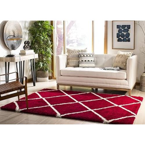 SAFAVIEH Hudson Shag Rug 5'3"x7'6", Plush Trellis Red & Ivory SGH281R