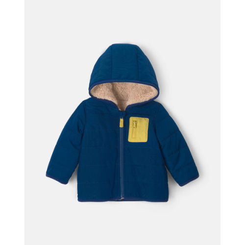 Baby Boy Teddy Fleece-Lined Puffer Jacket - Blue/Yellow | Carter's