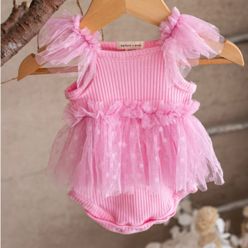 Baby Tulle Romper Bodysuit - I Love Candy - Bubblegum Pink – Before & Ever