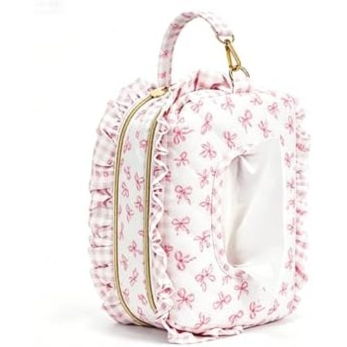 Double-Layer Quilted Wipes Holder, Small Portable Hanging Diaper Pouch with Dispenser for Stroller, Home, Travel