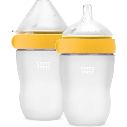 Comotomo (Gen 2) Silicone Baby Bottle, Yellow, 8oz, 2-Pack
