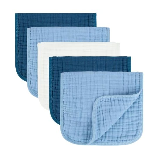 MIGIOL Baby Burp Cloths 100% Cotton Newborn Muslin Burp Cloths 10x20 inches Baby Essentials Blue&White 5-Pack
