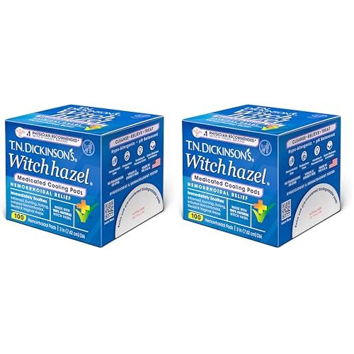 T.N. Dickinson's Hemorrhoidal Pads, Witch Hazel with Aloe, Clear, 100 Count (Pack of 2)