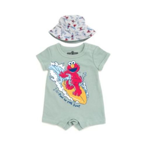 Baby Boys Elmo Cookie Monster Bird Romper and Bucket Sun Hat Newborn to