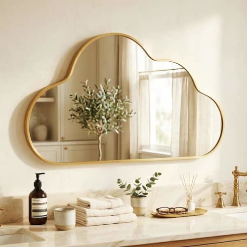 36 in. W x 24 in. H Irregular Silver Aluminum Alloy Framed Wall Mirror Asymmetrical Wall Mirror