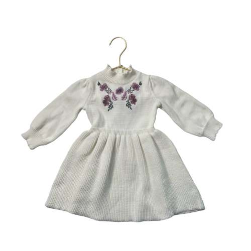 Janie and Jack Ivory Embroidered Flower Sweater Dress - Size 6-12 Mo