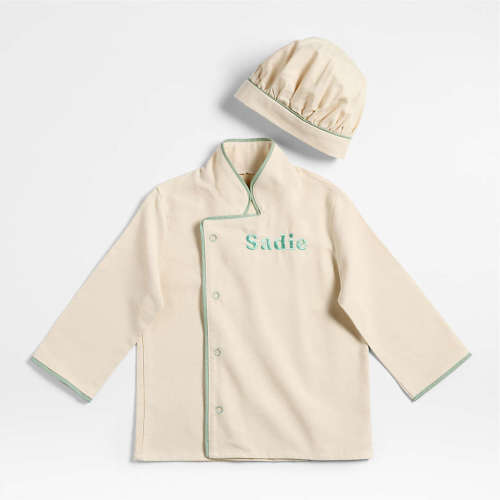 Personalized Natural and Green Kids Chef Coat and Hat Set
