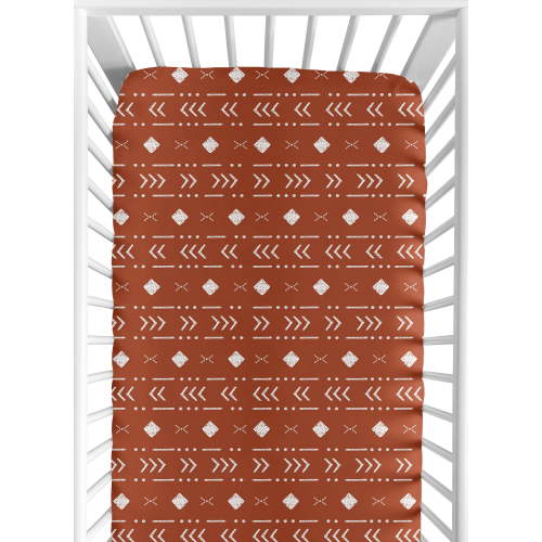 Sweet Jojo Designs Rust White Boho Tribal Mudcloth Boy or Girl Fitted Crib Sheet Baby or Toddler Bed Nursery - Orange Woodland Bohemian Southwest Geometric Arrow Gender Neutral Aztec Mud Cloth