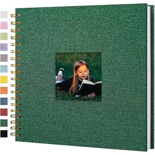 Scrapbook Photo Album Linen Cover, 10 x 10 Inch Hardcover Kraft White Pages Memory Book, for Travel Wedding Guest Book Christmas Baby Shower (20 Sheets/ 40 Pages,Darkgreen)