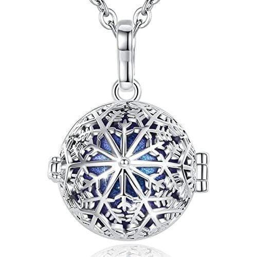 EUDORA Harmony Bola Snowflake 20mm Musical Chime Ball Perfume Pendant Necklace, 30"