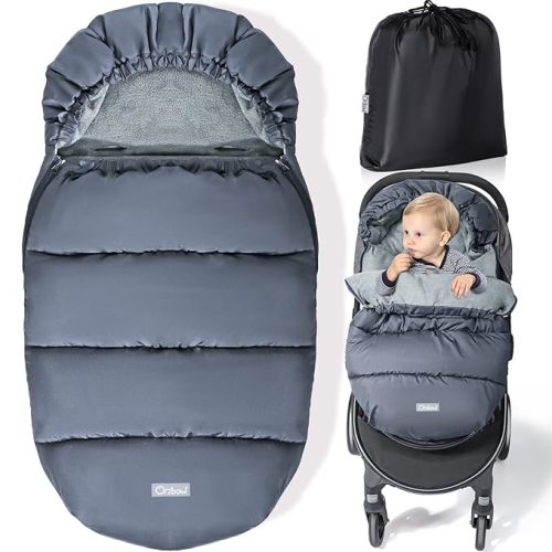 Orzbow Saco universal para cochecito, bolsa de invierno para cochecito de bebé, saco de dormir cálido de forro polar coral para clima frío, impermeable y resistente al viento, imprescindible para el