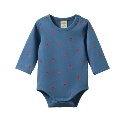Stretch Jersey Cotton Bodysuit - Raspberry Blue Print