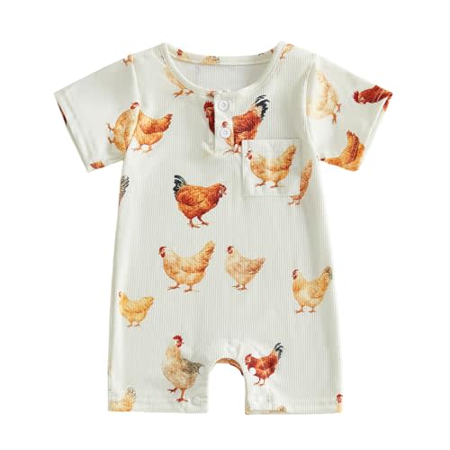 Newborn Baby Boy Farm Clothes Animal Chicken Onesie Short Sleeve Romper Jumpsuit Infant Summer Western Outfit