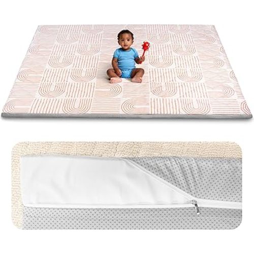 Foam Baby Play Mat 71x59, Removable and Machine Washable Cover, Thicken Cushioning Playmat and Perfect for Playpen, Non-Slip Bottom, Easy to Clean for Infants, Toddlers & Babies(Rainbow)
