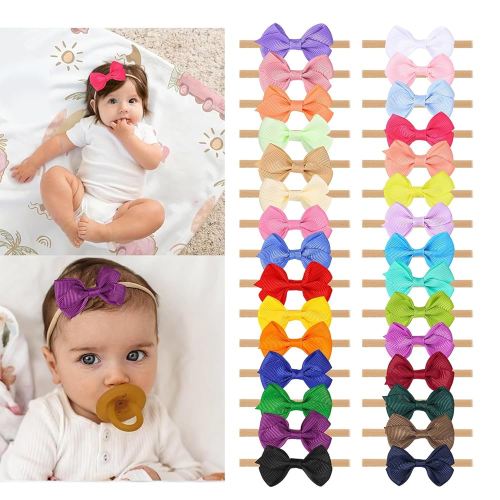 30pcs Baby Bow Headbands Set Colorful Soft Elastic Hairbands with Bows, Cute Hair Accessories for Newborns, Infants and Toddlers