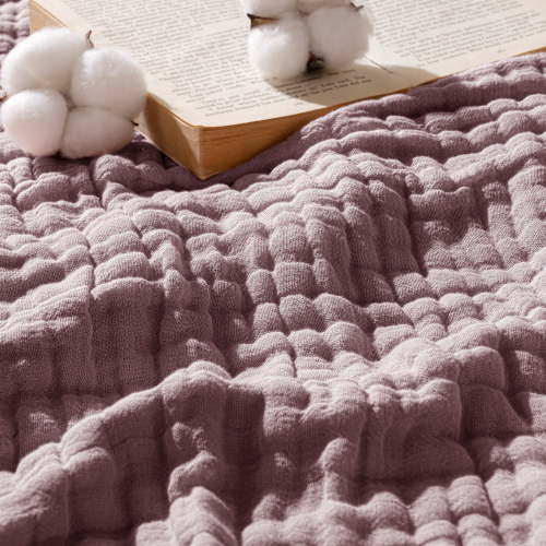 Exclusivo Mezcla 100% Cotton Muslin Throw Blanket 50"x70",6 Layers Breathable and Lightweight Plum Purple Gauze Blankets