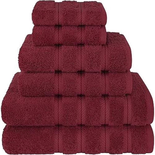 American Soft Linen Luxury 6 Piece Towel Set, 2 Bath Towels 2 Hand Towel 2 Washcloths, 600 GSM 100% Cotton Turkish Towels for Bathroom, Bordeaux Red Towel Sets