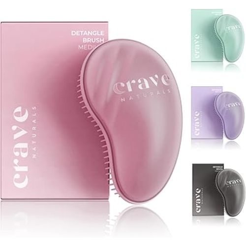 Crave Naturals Mini Detangler Hair Brush Pink – Glide Thru Hair Detangler Brush for Women, Kids & Toddlers – Gentle Scalp Care, No-Pain Tangle-Free Hairbrush for All Hair Types, Travel Hair Brush