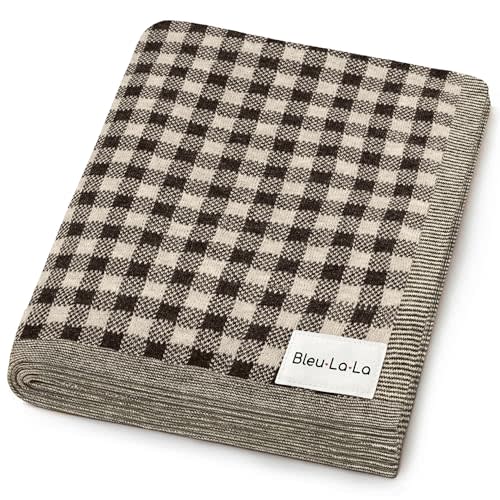 Bleu La La Checkered Baby Blanket for Baby Boys & Girls - 100% Soft Fine Cotton Quilt Receiving Swaddle Stroller Nursery Bed Blanket Unisex Gender Neutral for Newborns Toddlers (Plaid - Mocha)