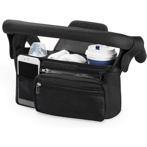 Universal Stroller Organizer With Insulated Cup Holder, Detachable Phone Bag & Shoulder Strap