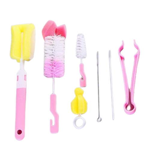 7Pcs Baby Bottle Brush Cleaner Kit - Includes Nipple & Straw Brush, Multi-Use Cleaning Brushes for Bottles & Cups ( Pink )
