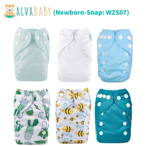 6-Pack Newborn Cloth Diapers with 6 Microfiber Inserts for Infants & Toddlers - WZS07