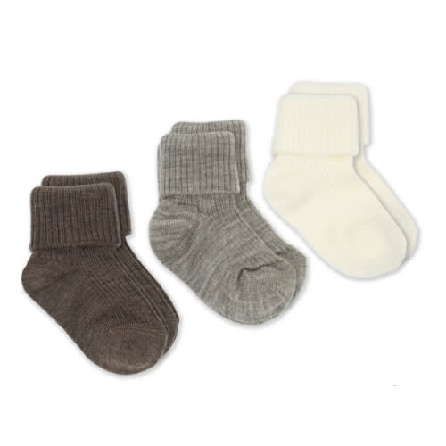 Wool Baby Socks, Brown-Gray & White 0-6 months