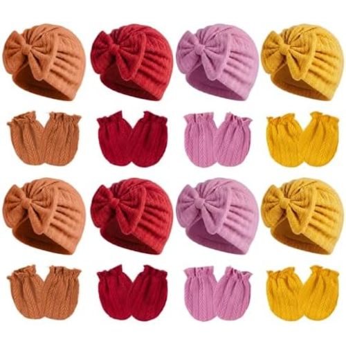 Newborn Baby Girl Hats Mittens Set Cotton for Infants 0-6 Months