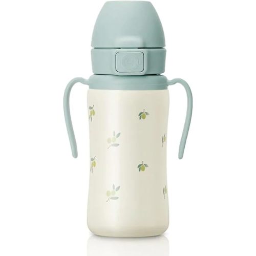 GROSMIMI Insulated 316 Stainless Steel Spill Proof Straw Cup, Water bottle with Flip Top for Toddlers, BPA Free (olive, 10oz)