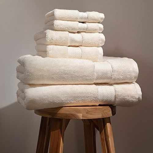 Fabdreams 100% Organic Cotton Bath Towel Set of 6 700 GSM Hotel Premium Plush Absorbent Soft Durable Skin-Friendly Spa Quality Bathroom Comfort with 2 Bath 2 Hand Towels and 2 Wash Cloths Ivory