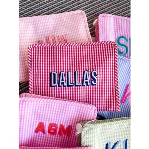 Embroidered TRVL Roadie // Embroidered Name Makeup Bag, Monogramed Makeup Bag, Bridesmaid Proposal Gift ,Monogrammed Toiletry Bag, Kid's Bag
