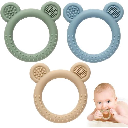 3 Pack BabyTeething Toys, Teethers for Babies 3-6 6-12 Months, BPA Free Teething Relief Easy to Hold, Silicone Teether Toys for Baby Essentials