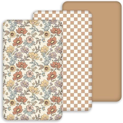 Baby Bassinet Sheets 33x20 for Newton,Airclub,Maxi Cosi,Angelbliss,Dream on Me,Mika,Harppa,Amke,ezebaby Rectangle Bassinet Mattress - Retro Floral 3 Pack Girl