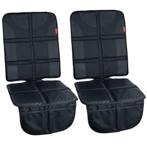 Lusso Gear Car Seat Protector Value Twin Pack, Thick Padding, 2 Mesh Storage Pockets, Waterproof, Protects Fabric or Leather Seats from Child Car Seat and Pets, Non-Slip Rubber Padded Backing