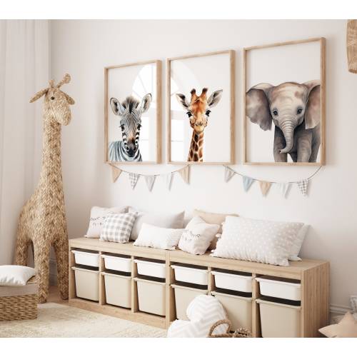 Safari Animal Nursery Prints: Set of 3 Jungle Wall Art Posters
