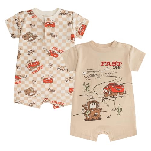 Disney Cars Pooh Mickey Stitch Baby Boys 2 Pack Romper for Newborn Infants