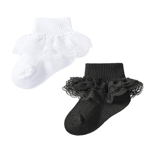 Methee ​Baby Girls Ruffle Socks, Infant Girls Double Lace Frilly Socks Newborn Spring and Autumn Thin Dress Turn Cuff Sock