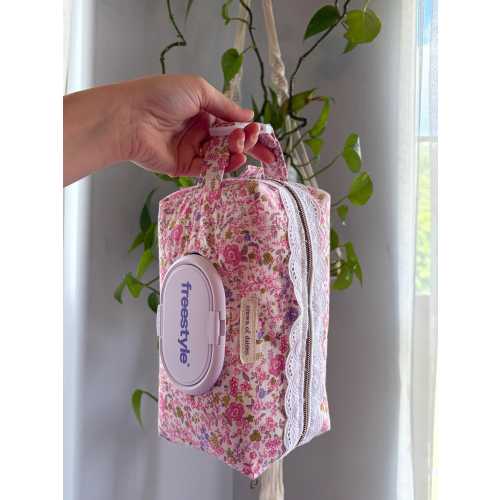 Diaper/Wipe Pouch Pink Floral with Lace  with Buckle Handle | Baby Shower Gift-Handmade!