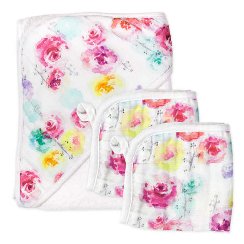 3-Piece Organic Cotton Hooded Towel Set, Rose Blossom| Honest Baby Clothing
