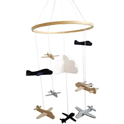 Lanyazet Crib Mobile Airplanes & Cloud Nursery Decoration Grey and White, Navy Blue, Baby Crib Mobile for