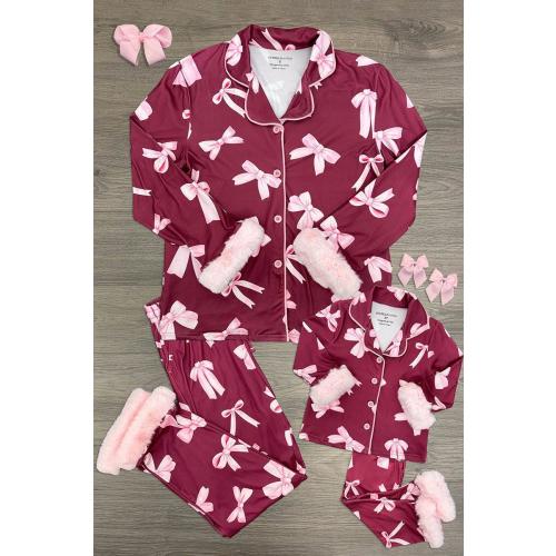 Mom & Me - Fuzzy Pink Bow Pajamas
